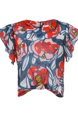 Finley Shirts Finley Knot Top Rosie Roses Print Blue/Pink