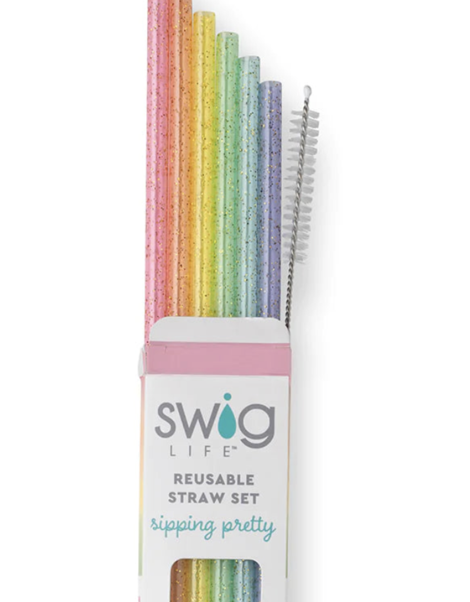 Swig Reusable Mega Mug Straw Set White/Aqua/Black