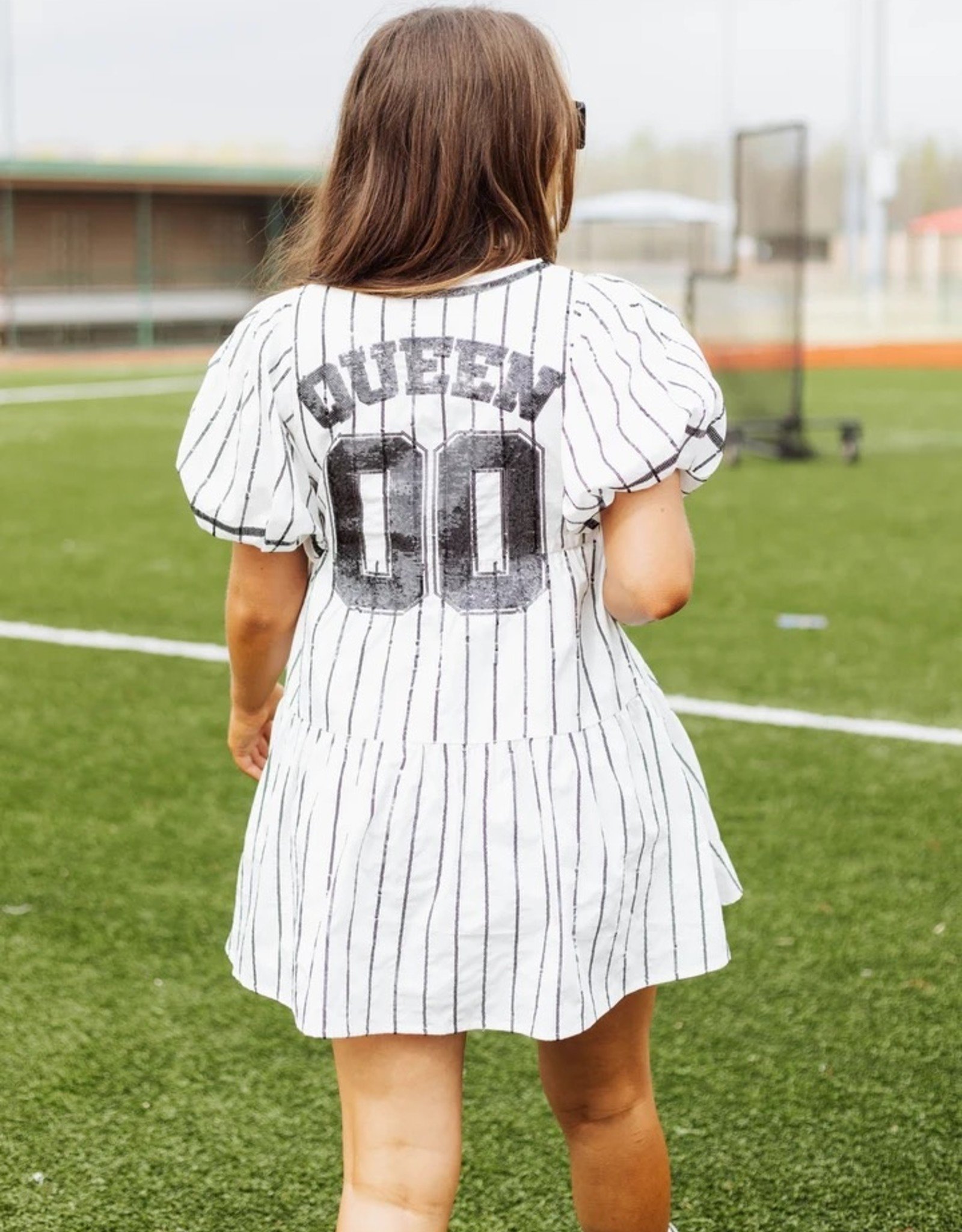 White Pinstripe Queen Team Jersey Dress – Queen of Sparkles