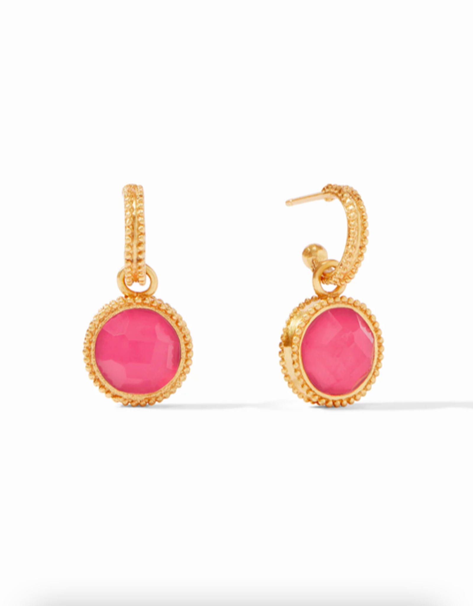 Julie Vos Julie Vos Fleur de Lis Hoop & Charm Earring Gold Iridescent Peony Pink
