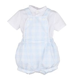 Luli & Me Luli & Me Plaid Romper W/ Shirt Blue