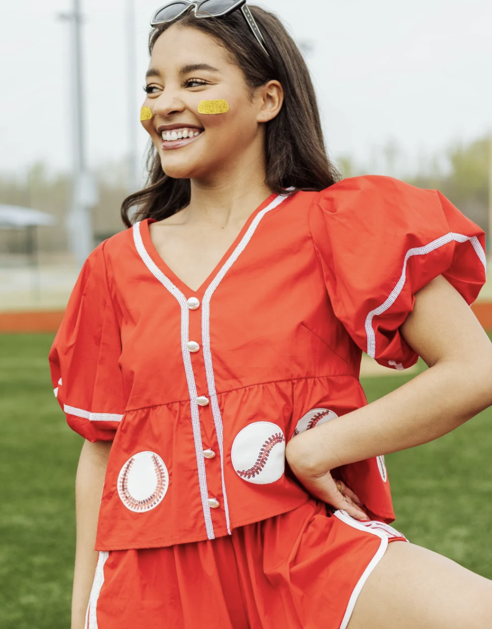 Queen of Sparkles Queen of Sparkles Peplum Baseball Top