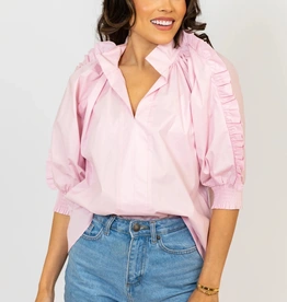 Karlie Poplin Ruffle Sleeve Top Pink