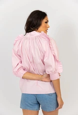 Karlie Poplin Ruffle Sleeve Top Pink