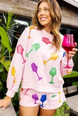 Queen of Sparkles Queen of Sparkles Light Pink Wine Glass Sweatshirt