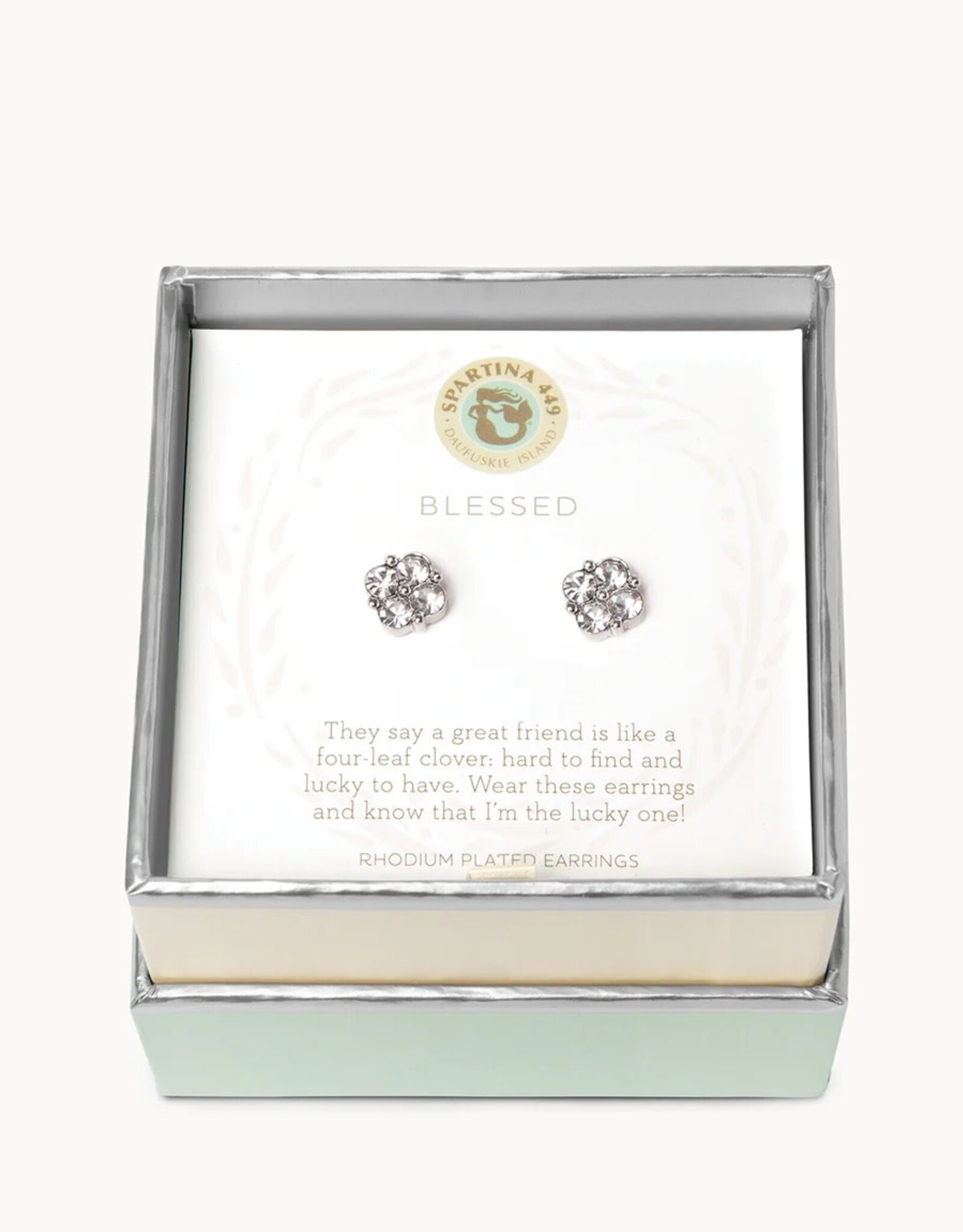Spartina Spartina SLV Stud Earrings Blessed Crystal Clover