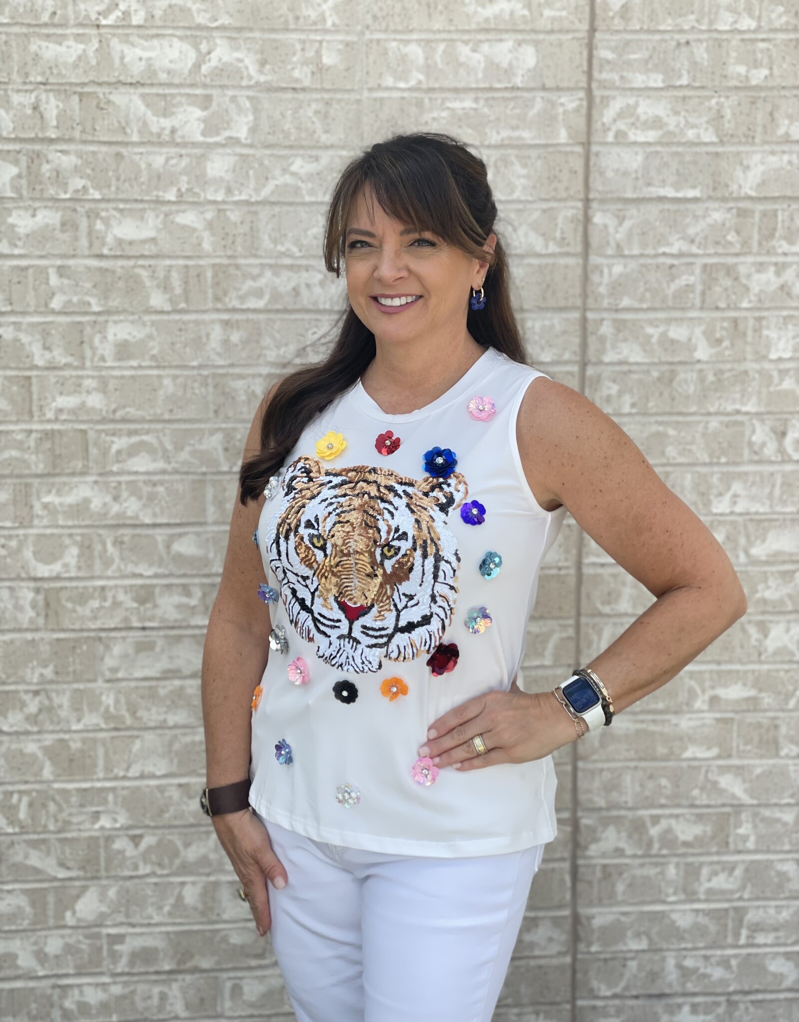 Queen of Sparkles Queen of Sparkles White Flower Tiger Tank