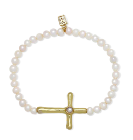 Waxing Poetic Waxing Poetic Cross Pearl Stretch Bracelet
