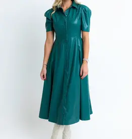 Karlie Karlie Teal Pleather Midi Shirt Dress