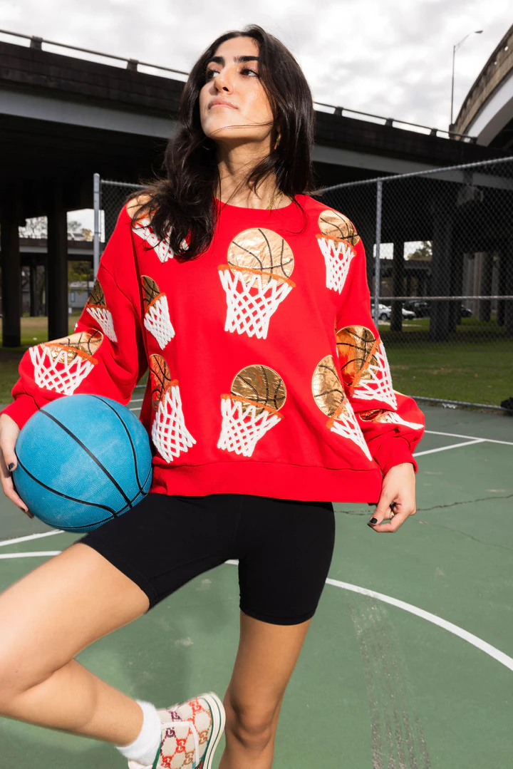 ChiyeeKiss Womens Sparkle Basketball Hoop Sequin Sweatshirt