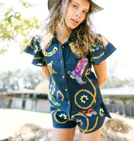 Queen of Sparkles Queen of Sparkles Denim Cowgirl Icon Collar Top