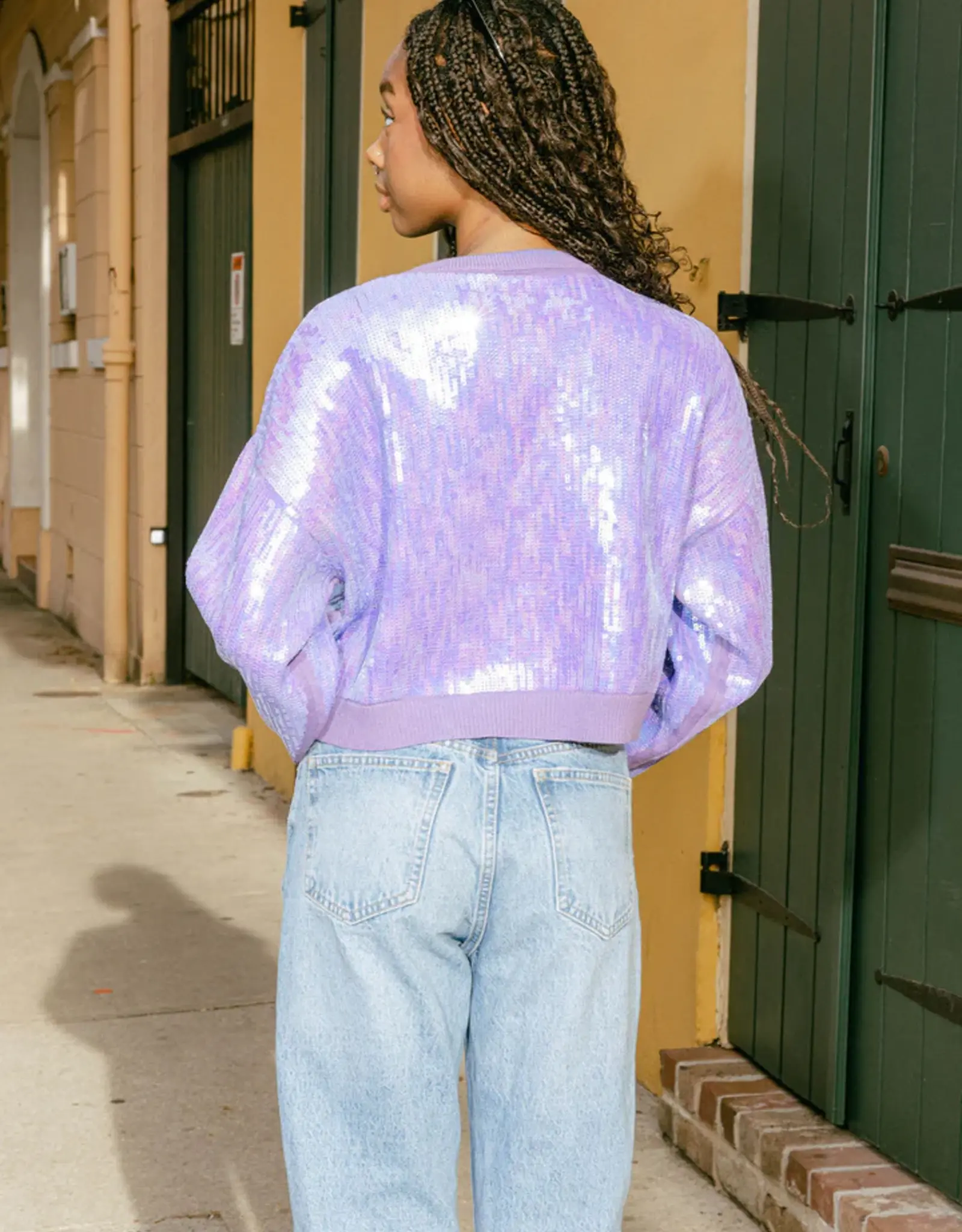 Queen of Sparkles Queen of Sparkles Full Sequin Purple 'Laissez Les Bon Temps Rouler' Sweater