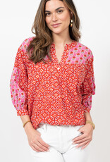 Uncle Frank Uncle Frank Two Prints Pleated Sleeve-Red/Pink