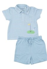 Angel Dear Angel Dear Polo Shirt/Short Set-Dream Blue Stripe