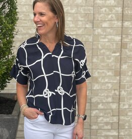 Boho Chic Navy Top With Nautical Knots