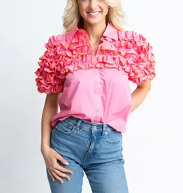 BuddyLove Karlie Pink Ruffle Button Up Top