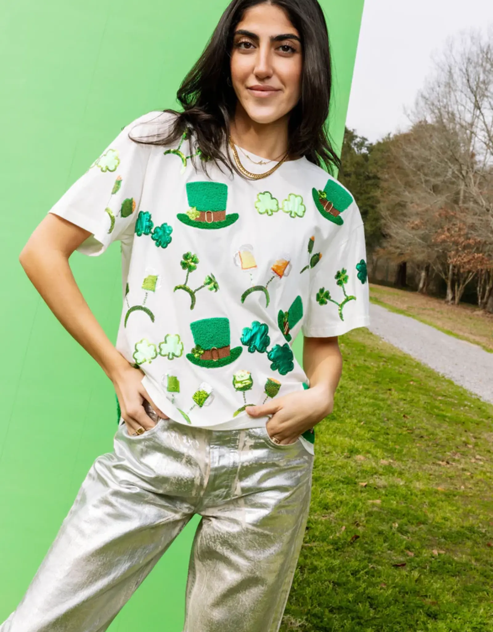 Queen of Sparkles Queen of Sparkles White St Patrick's Day Sunglass, Hat & Headband Icon Tee
