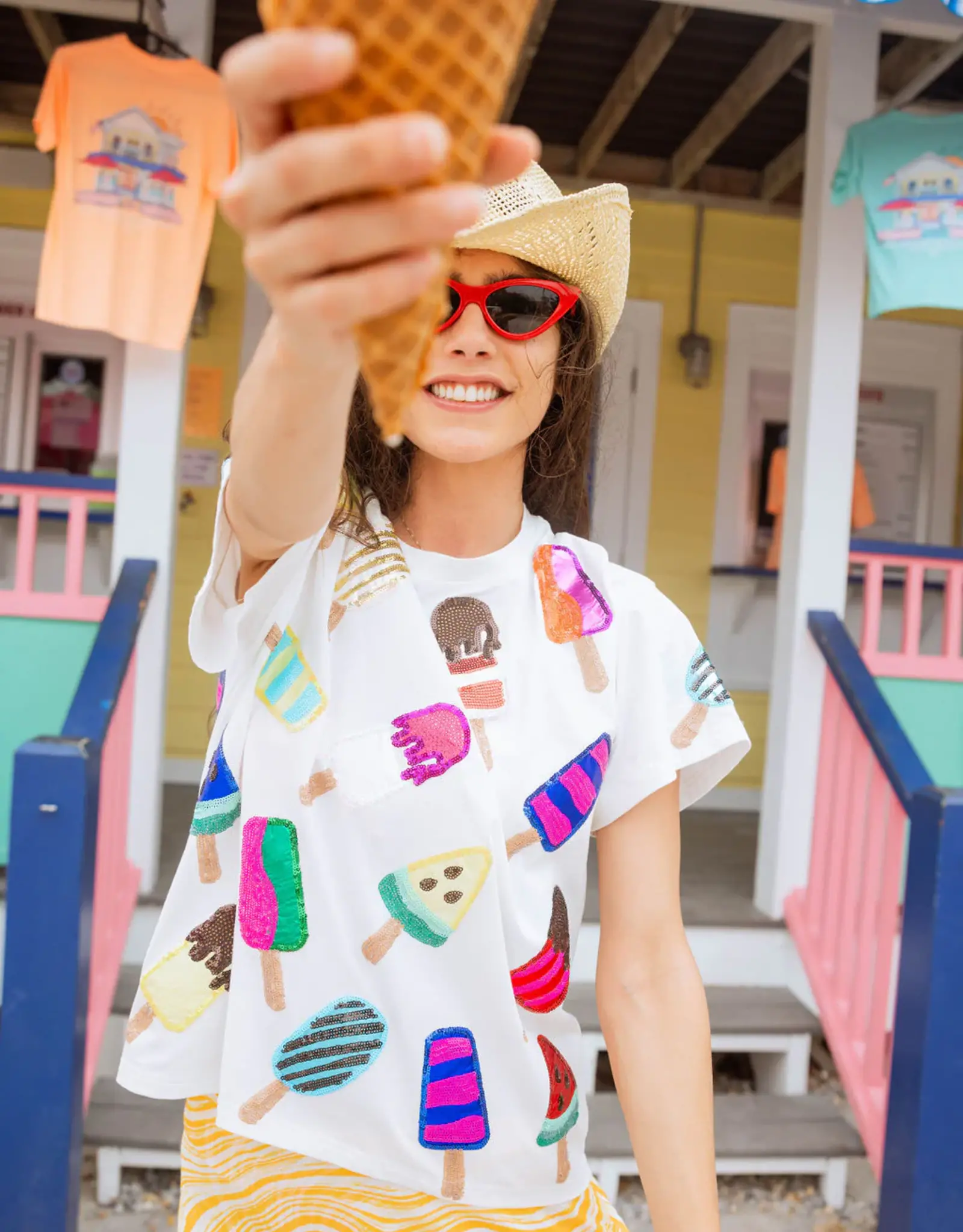 Queen of Sparkles Queen of Sparkles White Scattered Multi Popcicle Tee