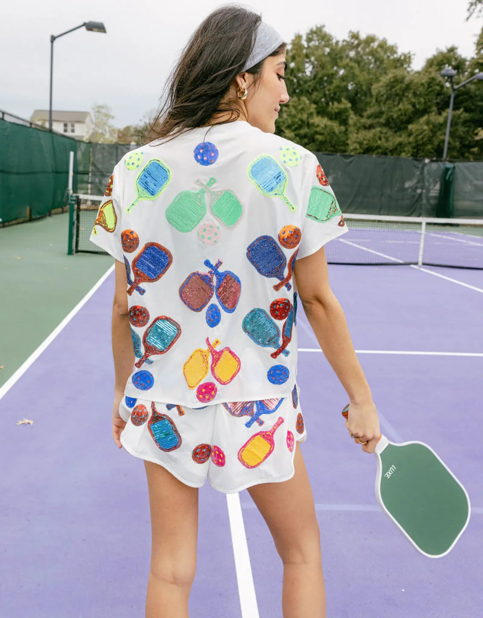 Queen of Sparkles Queen of Sparkles White Pickle Ball Short Sleeve Top