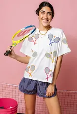 Queen of Sparkles Queen of Sparkles White Multi Tennis Racket Tee