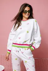 Queen of Sparkles Queen of Sparkles White Multi Beaded Scattered Tennis Sweatshirt