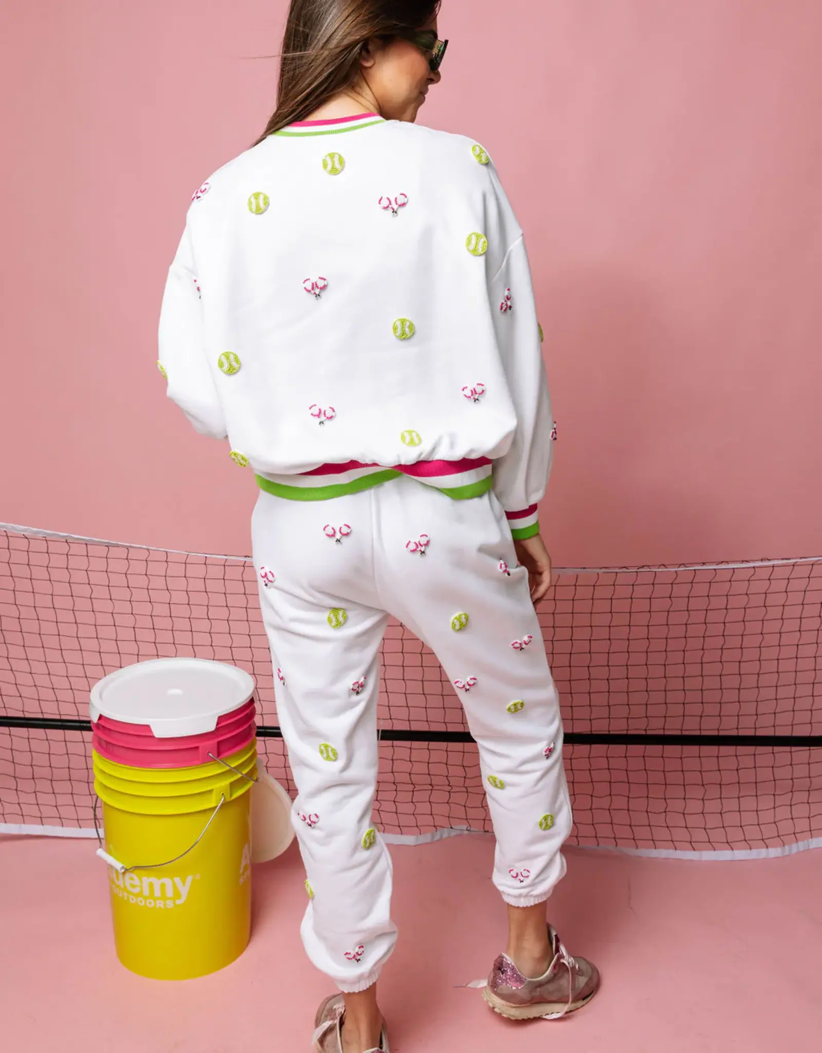 Queen of Sparkles Queen of Sparkles White Multi Beaded Scattered Tennis Sweatshirt