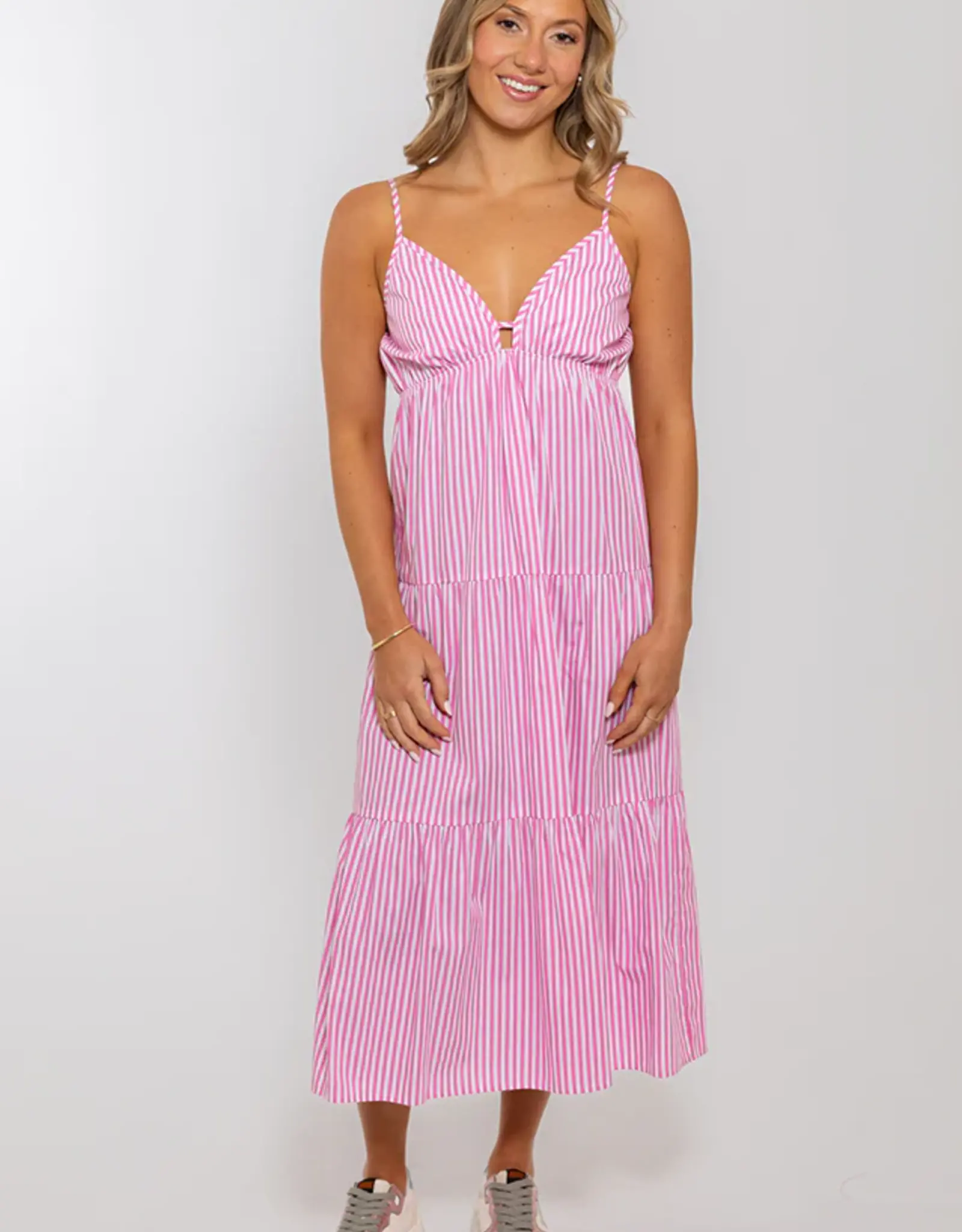 Karlie Karlie Stripe Poplin Cami Tier Midi Dress