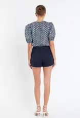 English  Factory English Factory Print Puff Sleeve Top Navy