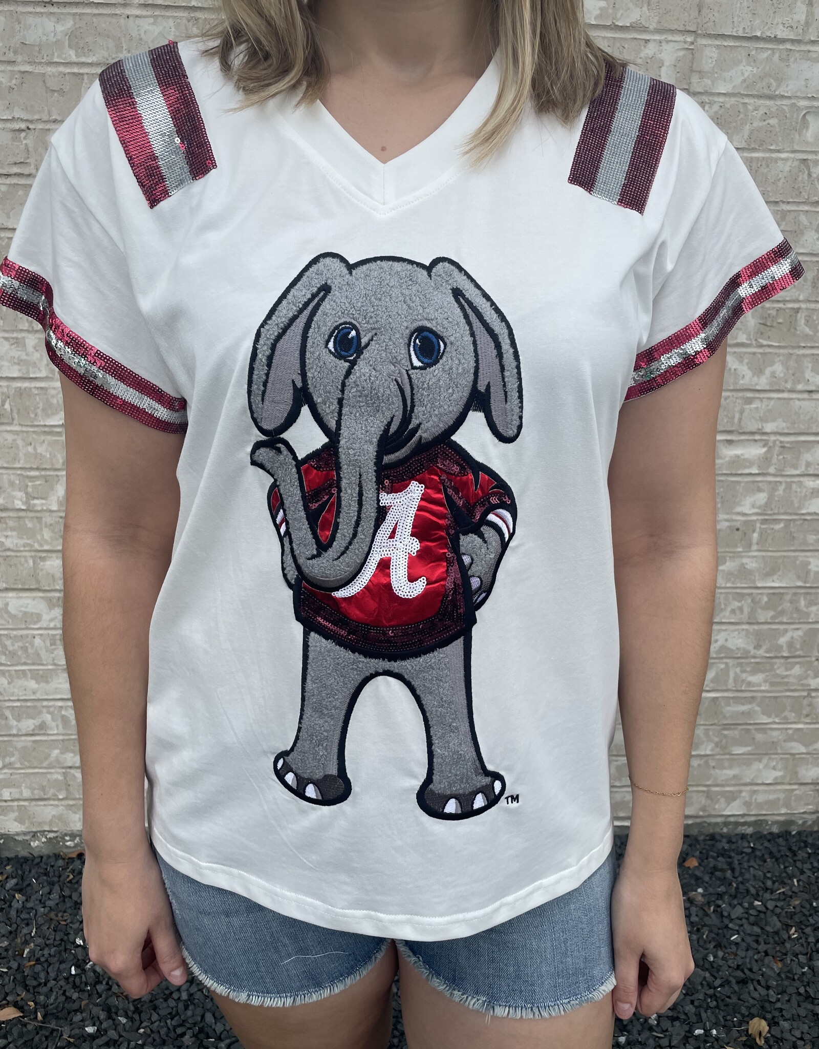 Queen of Sparkles Queen of Sparkles White & Crimson Alabama Elephant Jersey