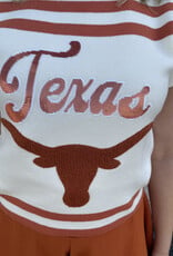 Queen of Sparkles Queen of Sparkles Burnt Orange & White Texas Longhorns Striped Top