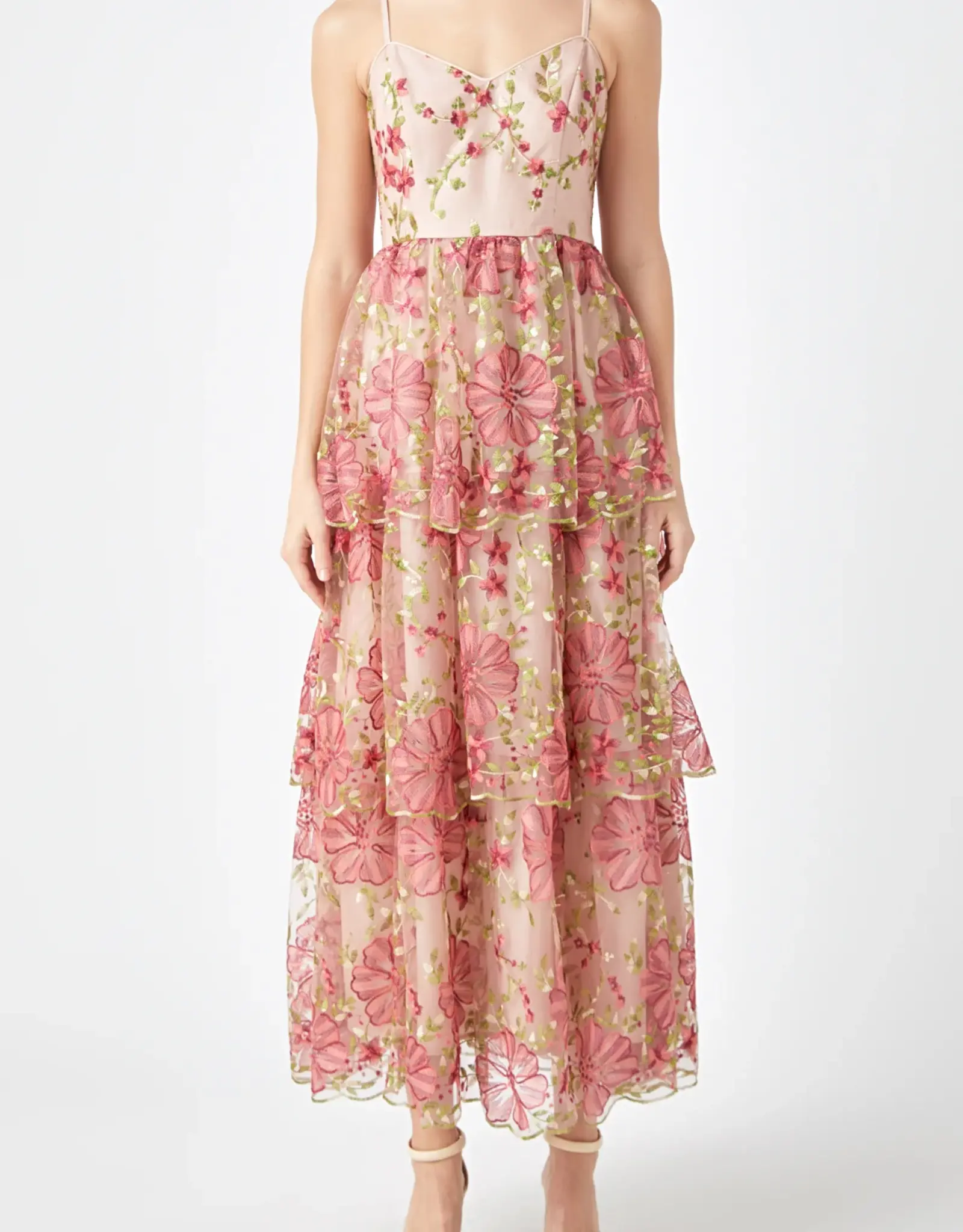 Endless Rose Endless Rose Pink Floral Embroidered Midi Dress