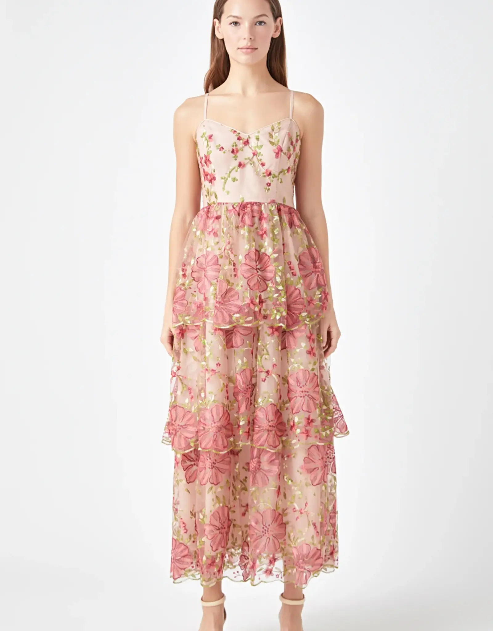 Endless Rose Endless Rose Pink Floral Embroidered Midi Dress