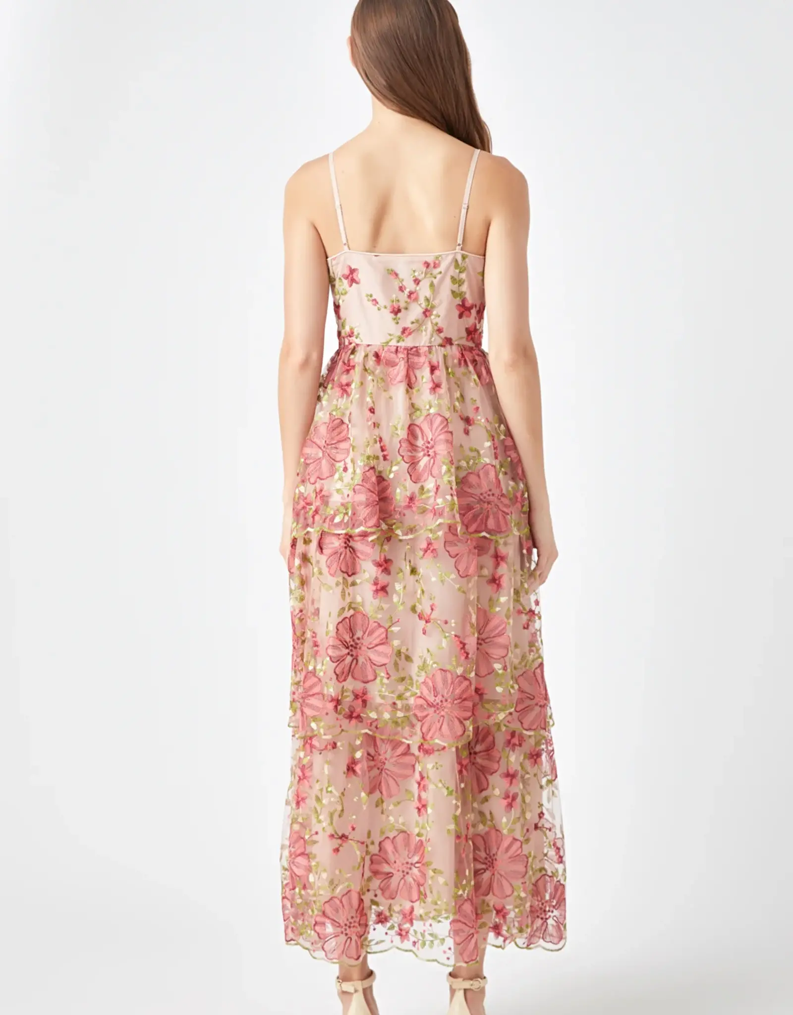 Endless Rose Endless Rose Pink Floral Embroidered Midi Dress