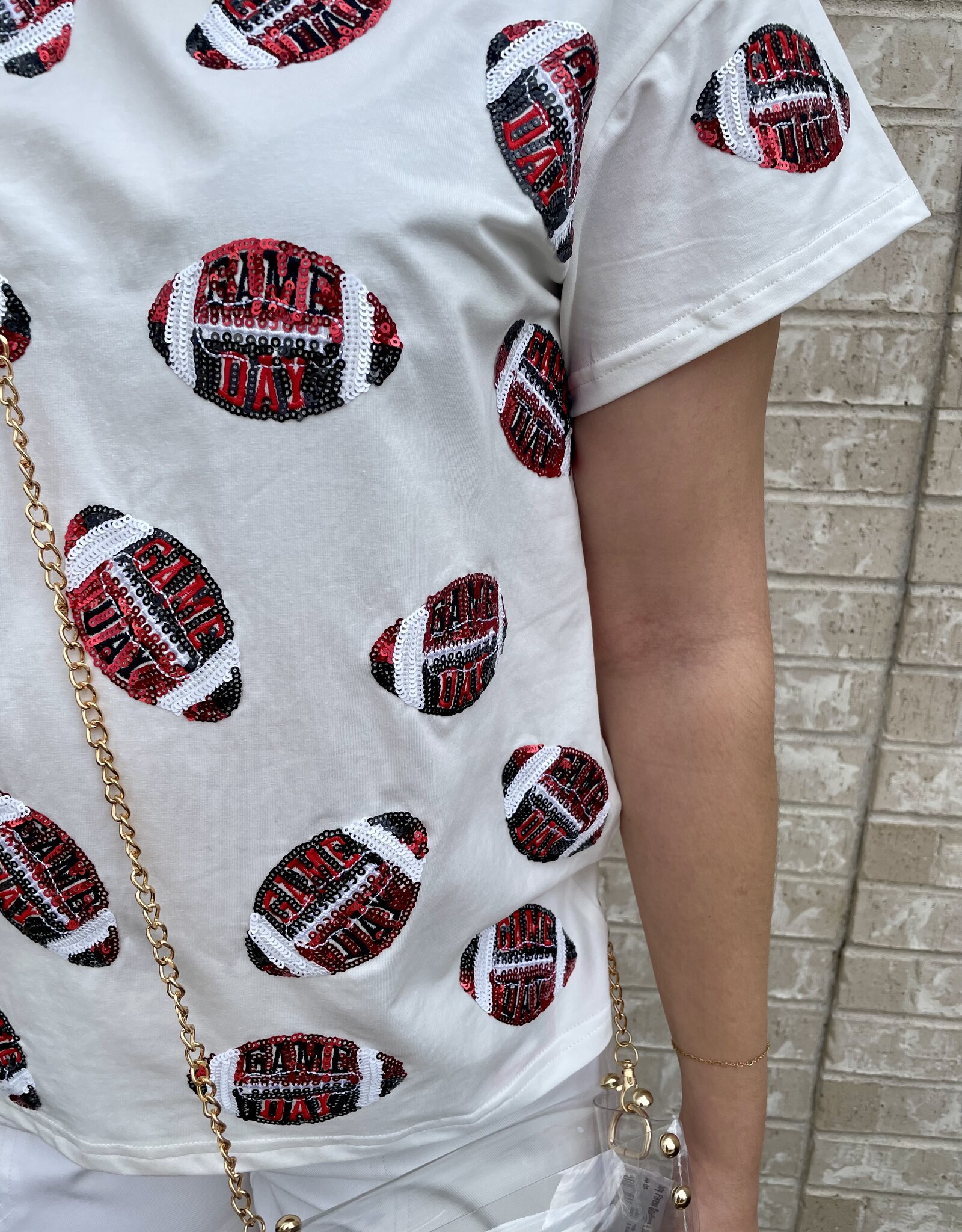 Queen of Sparkles Queen of Sparkles White, Red, Black "Game Day" Football Tee