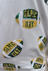 Queen of Sparkles Queen of Sparkles White, Green & Yellow "Game Day" Football Tee