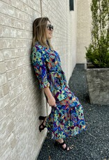 Boho Chic Boho Blue Floral Print Midi Shirt Dress