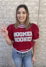 Queen of Sparkles Queen of Sparkles Crimson & Cream White Poof Sleeve Boomer Sooner