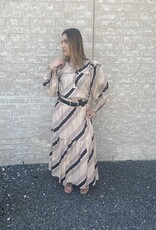 Karlie Karlie Taupe Blk Stripe Tiered Skirt