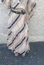 Karlie Karlie Taupe Blk Stripe Tiered Skirt