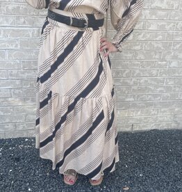 Karlie Karlie Taupe Black  Stripe Tiered Skirt