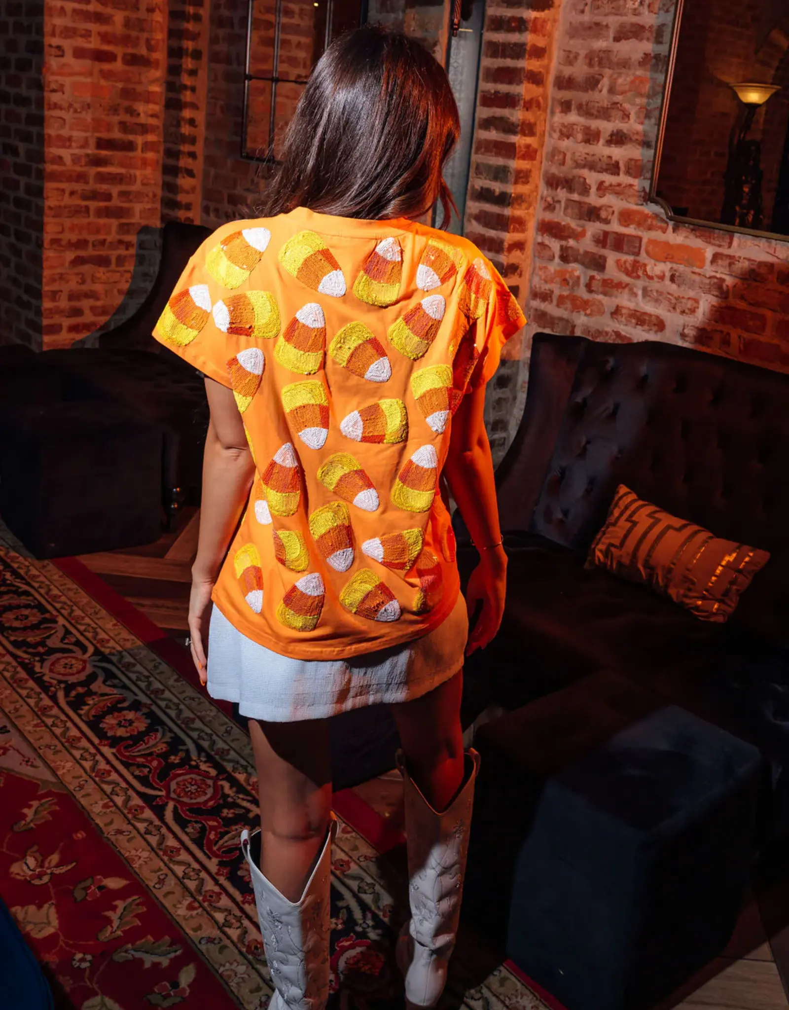 Queen of Sparkles Queen of Sparkles Candy Corn Tee Orange