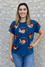 Queen of Sparkles Queen of Sparkles Dark Blue Beaded Turkey All Over Tee