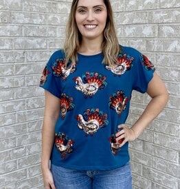 Queen of Sparkles Queen of Sparkles Dark Blue Beaded Turkey All Over Tee