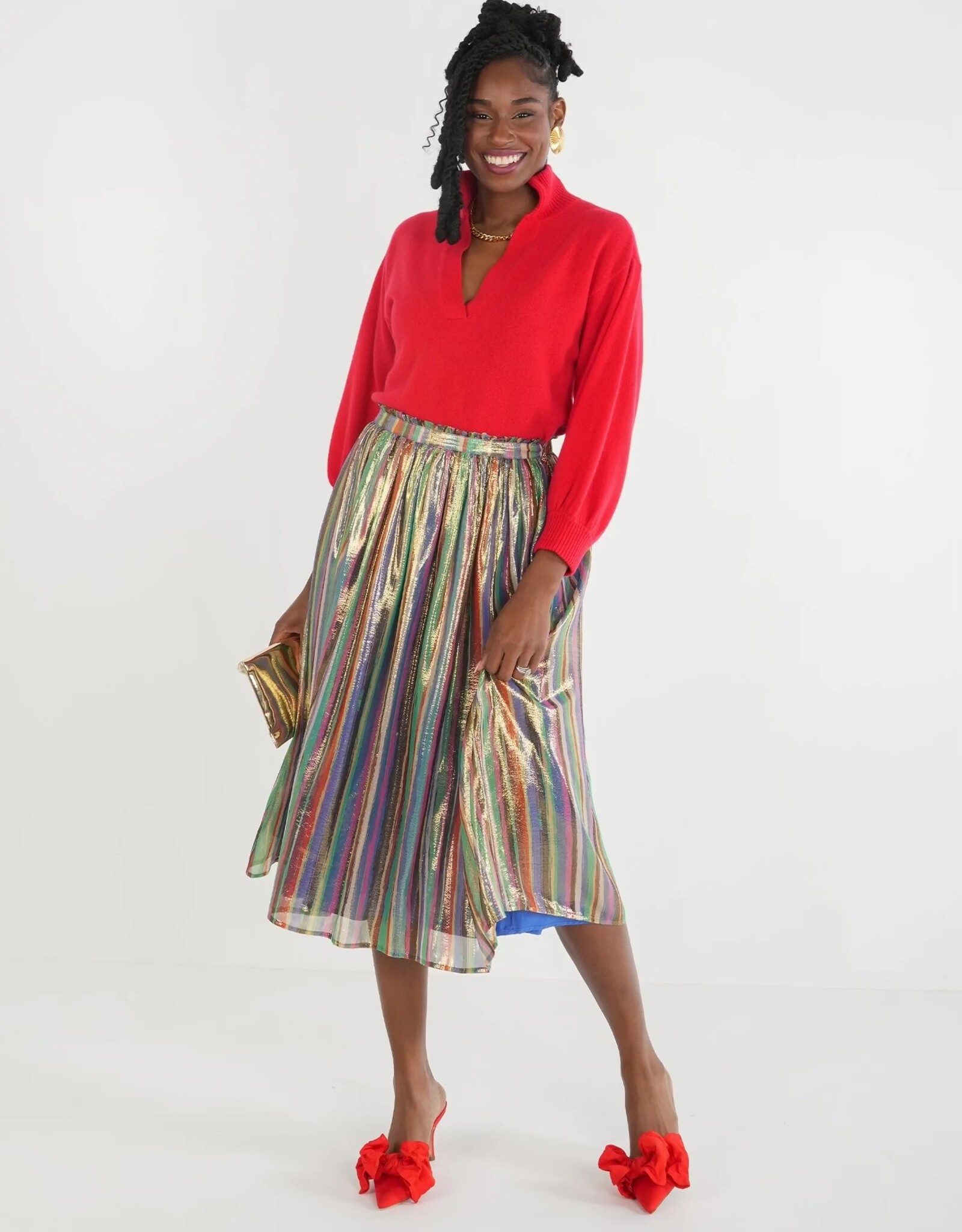 Emily McCarthy Emily Mccarthy Pleated Midi Metallic Silk Tinsel