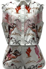 Queen of Sparkles Queen of Sparkles Off White Bucking Cowgirl Fringe Top
