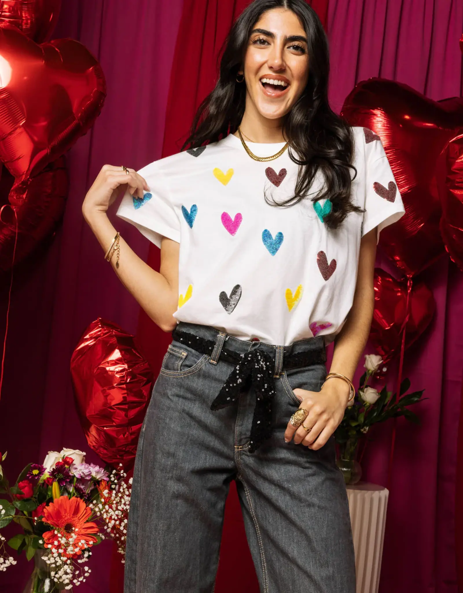 Queen of Sparkles Queen of Sparkles White Multi Heart Tee