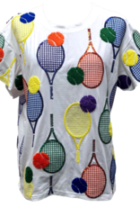 Queen of Sparkles Queen of Sparkles White Multi Racquet & Fuzzy Tennis Ball Tee