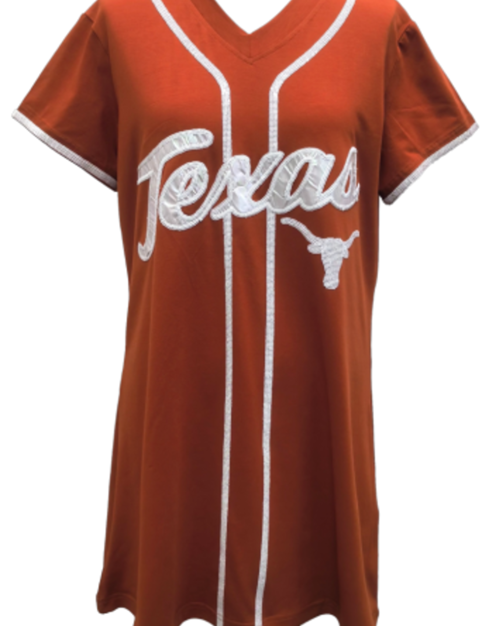 Queen of Sparkles Queen of Sparkles Licensed Burnt Orange Texas Hook Em Baseball Jersey Dress