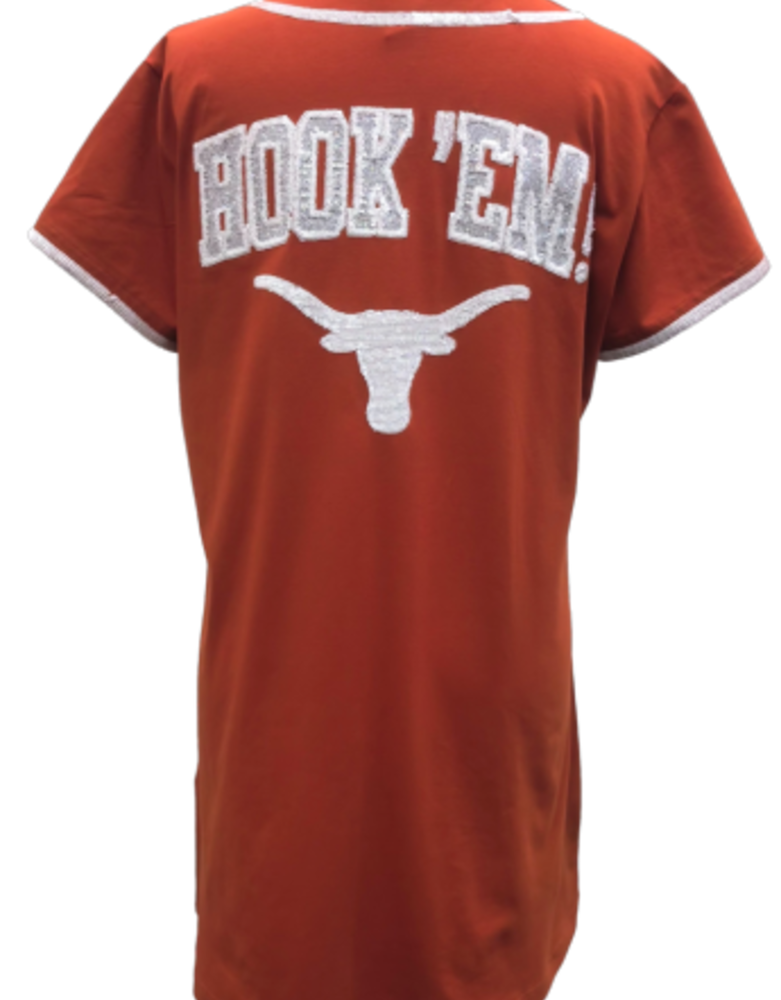 Queen of Sparkles Queen of Sparkles Licensed Burnt Orange Texas Hook Em Baseball Jersey Dress