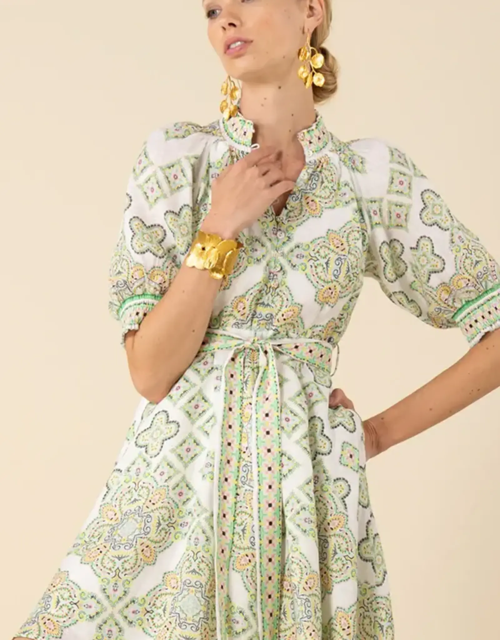 Hale Bob Hale Bob Naya Linen Lime Dress